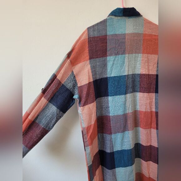 Plaid Shirtdress Red Blue Checkered Lightweight Boho Hippie Teacher Artsy Small - Picture 9 of 12